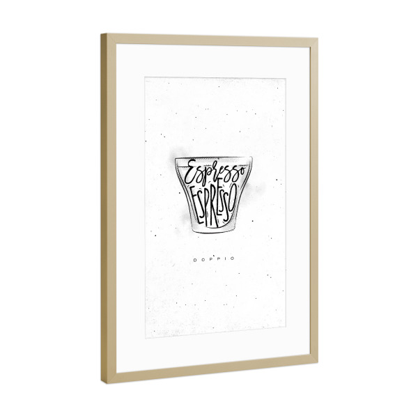 Poster mit Rahmen Gold "Doppio Cup lettering" artboxONE - Essen & Trinken,Schwarzweiß