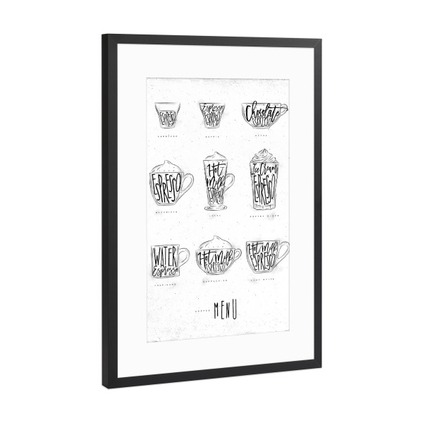 Poster mit Rahmen Schwarz (Metallic) "Coffee Menu graphic" artboxONE - Essen & Trinken,Schwarzweiß