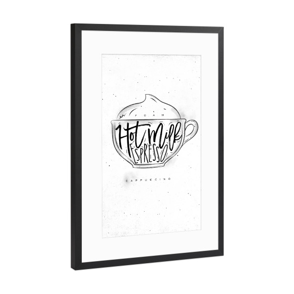 Poster mit Rahmen Schwarz (Metallic) "Cappuccino Cup" artboxONE - Essen & Trinken,Schwarzweiß