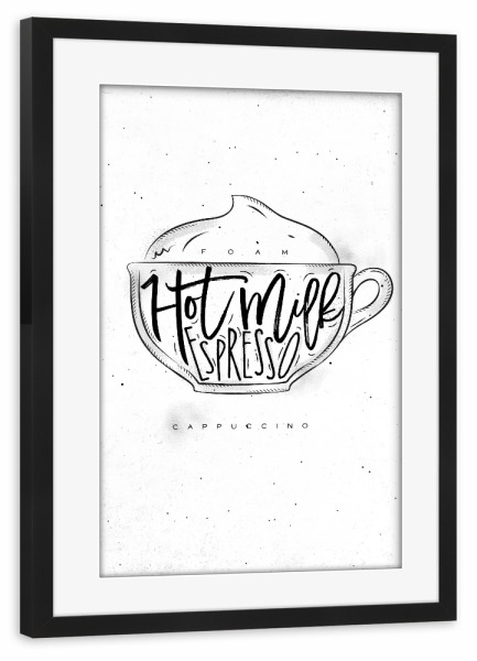 Poster mit Rahmen schwarz "Cappuccino Cup" artboxONE - Essen & Trinken,Schwarzweiß