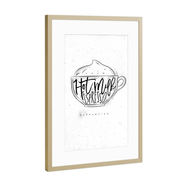 Poster mit Rahmen Gold "Cappuccino Cup" artboxONE - Essen & Trinken,Schwarzweiß