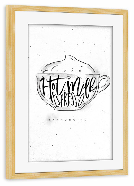 Poster mit Rahmen kiefer "Cappuccino Cup" artboxONE - Essen & Trinken,Schwarzweiß