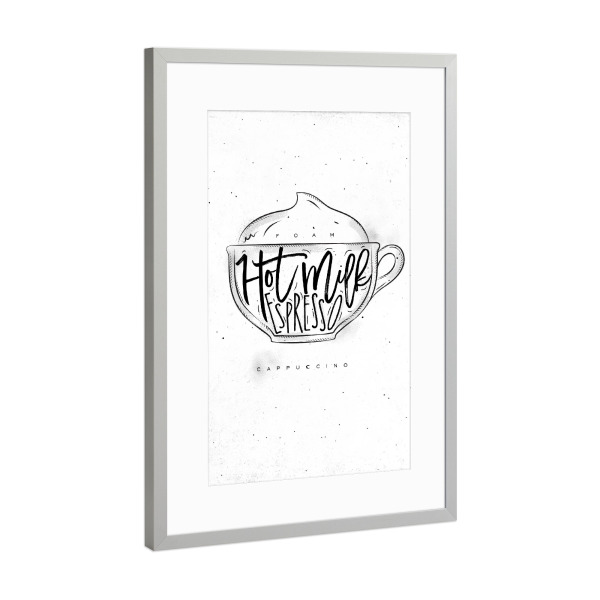 Poster mit Rahmen Silber "Cappuccino Cup" artboxONE - Essen & Trinken,Schwarzweiß