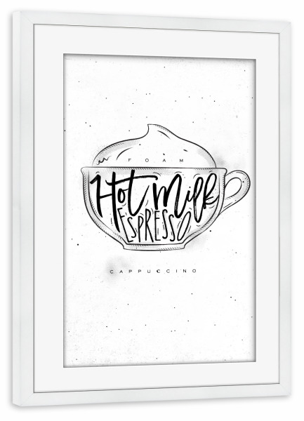 Poster mit Rahmen weiß "Cappuccino Cup" artboxONE - Essen & Trinken,Schwarzweiß