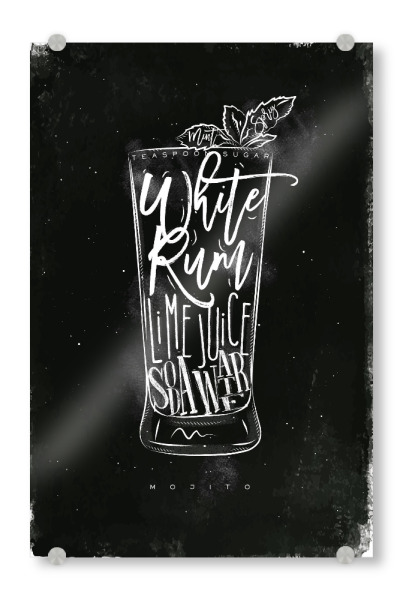 Acrylglasbild "Mojito cocktail chalk" artboxONE - Schwarzweiß,Essen & Trinken / Alkohol