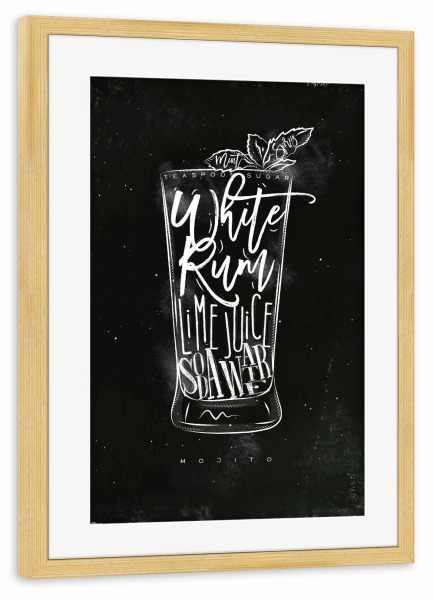 Poster mit Rahmen kiefer "Mojito cocktail chalk" artboxONE - Schwarzweiß,Essen & Trinken / Alkohol