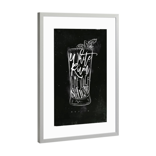 Poster mit Rahmen Silber "Mojito cocktail chalk" artboxONE - Schwarzweiß,Essen & Trinken / Alkohol