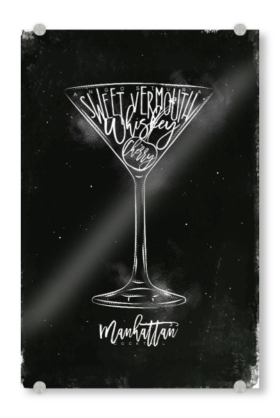 Acrylglasbild "Manhattan cocktail chalk" artboxONE - Schwarzweiß,Essen & Trinken / Alkohol