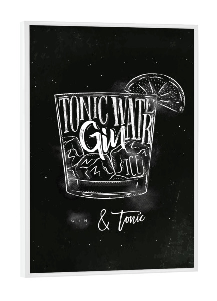 Poster mit weißem Rahmen "Gin Tonic cocktail chalk" artboxONE - Schwarzweiß,Essen & Trinken / Alkohol