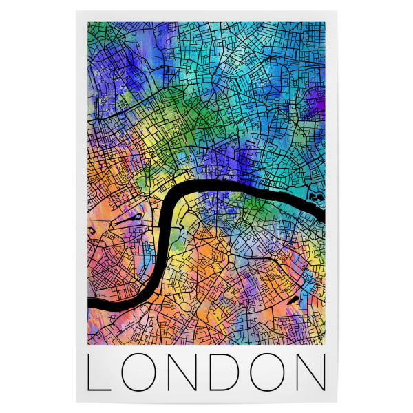 Poster 30x20 cm "Retro Map of London England" artboxONE - Städte,Reise,Städte / Weitere - Retro,Map,London,England,United kingdom,Watercolor,City