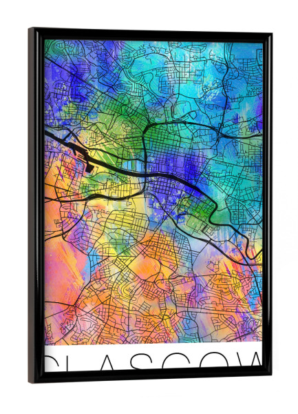 Poster mit schwarzem Rahmen "A Retro Map of Glasgow Scotland" artboxONE - Städte,Reise,Städte / Weitere