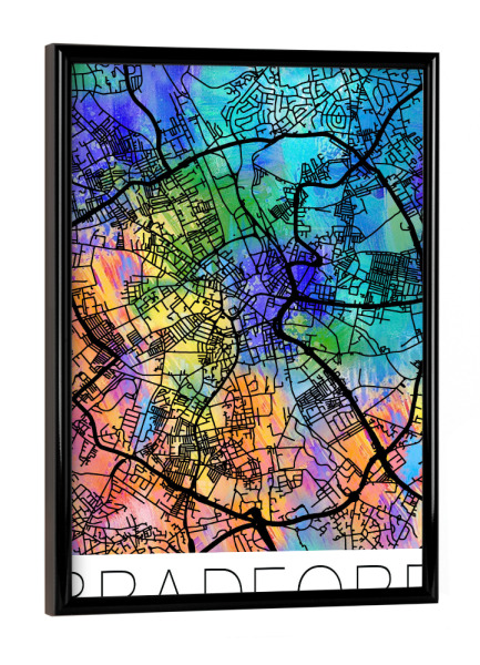 Poster mit schwarzem Rahmen "Retro Map of Bradford England" artboxONE - Städte,Reise,Städte / Weitere