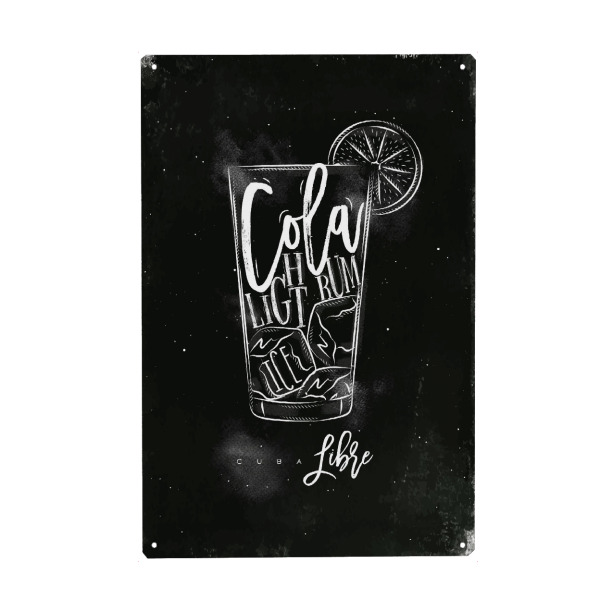 Metall Poster "Cuba libre cocktail chalk" artboxONE - Schwarzweiß,Essen & Trinken / Alkohol