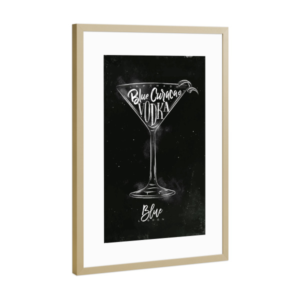 Poster mit Rahmen Gold "Blue lagoon cocktail chalk" artboxONE - Schwarzweiß,Essen & Trinken / Alkohol