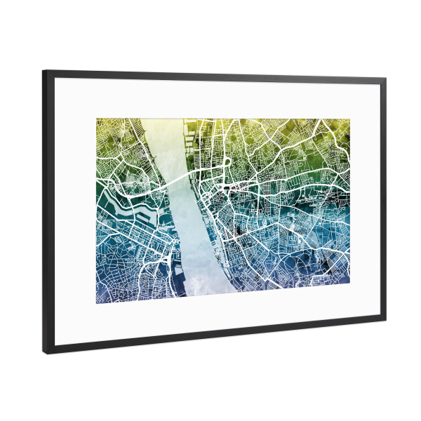 Poster mit Rahmen Schwarz (Metallic) "Liverpool England Street Map 5" artboxONE - Städte,Reise,Kartografie