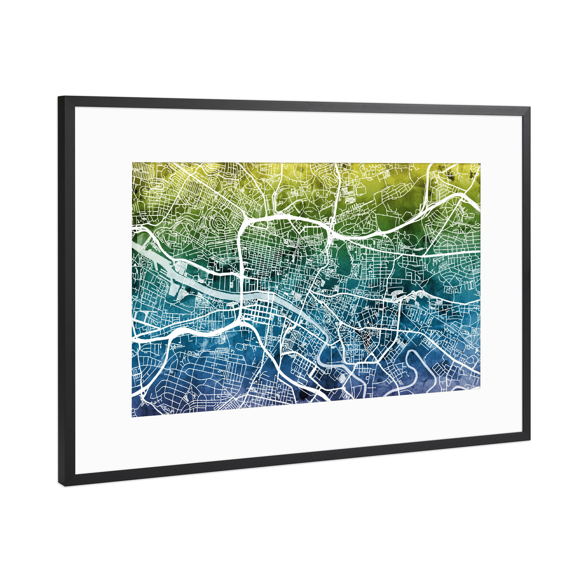 Poster mit Rahmen Schwarz (Metallic) "Glasgow Street Map 6" artboxONE - Städte,Reise,Kartografie