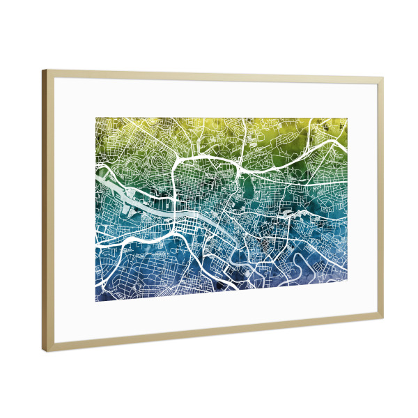 Poster mit Rahmen Gold "Glasgow Street Map 6" artboxONE - Städte,Reise,Kartografie