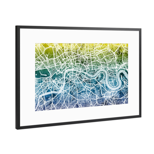 Poster mit Rahmen Schwarz (Metallic) "London England Street Map 8" artboxONE - Städte,Reise,Kartografie
