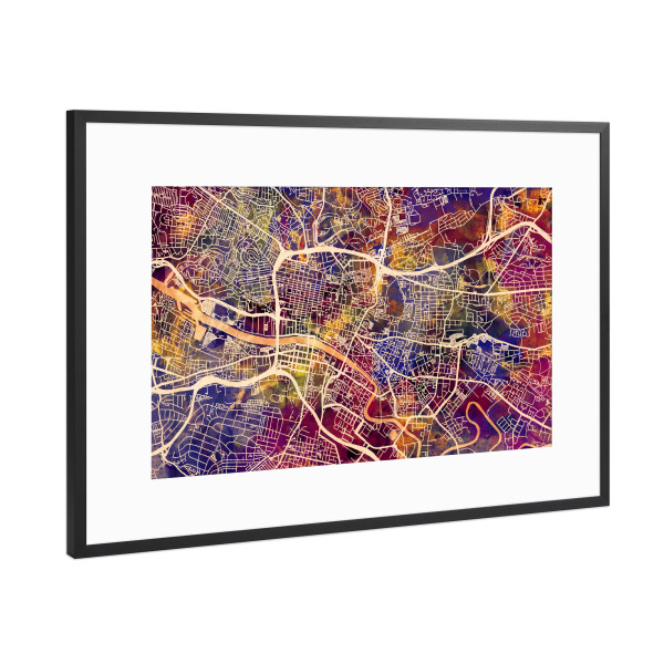 Poster mit Rahmen Schwarz (Metallic) "Glasgow Street Map 5" artboxONE - Städte,Reise,Kartografie