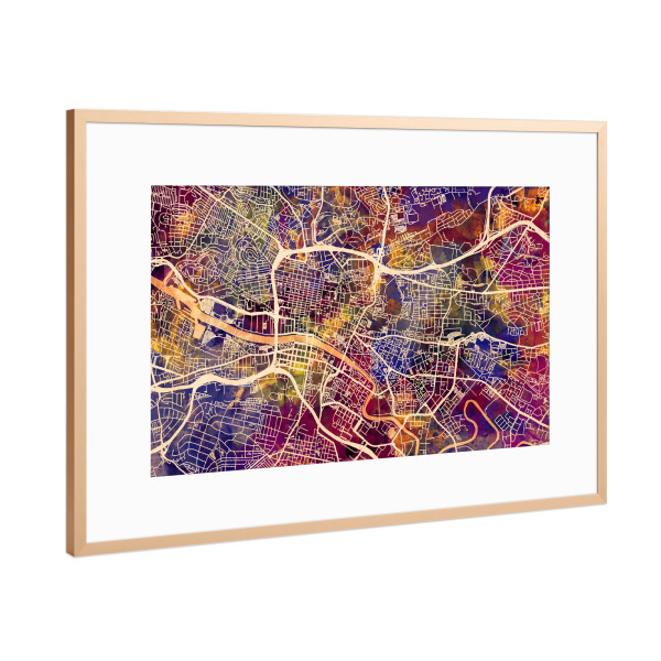 Poster mit Rahmen Kupfer "Glasgow Street Map 5" artboxONE - Städte,Reise,Kartografie