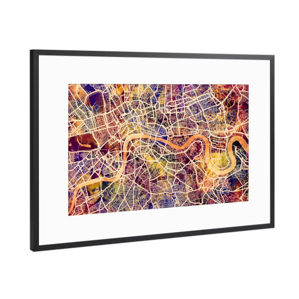 Poster mit Rahmen Schwarz (Metallic) "London England Street Map 7" artboxONE - Städte,Städte / London,Reise,Kartografie