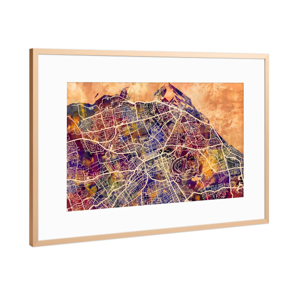Poster mit Rahmen Kupfer "Edinburgh Street Map 5" artboxONE - Städte,Reise,Kartografie