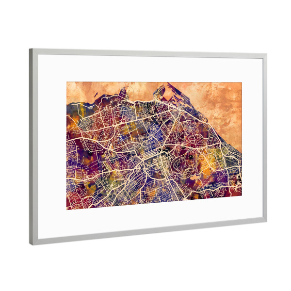 Poster mit Rahmen Silber "Edinburgh Street Map 5" artboxONE - Städte,Reise,Kartografie