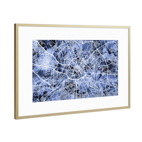 Poster mit Rahmen Gold "Manchester England Street Map 4" artboxONE - Städte,Reise,Kartografie