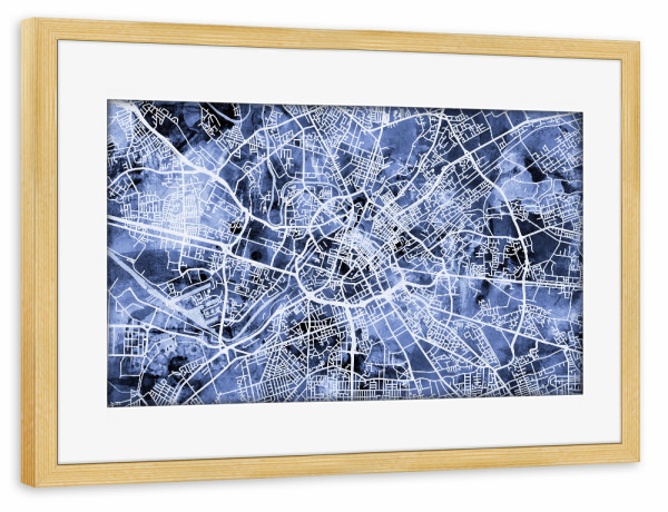 Poster mit Rahmen kiefer "Manchester England Street Map 4" artboxONE - Städte,Reise,Kartografie