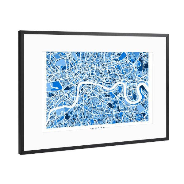 Poster mit Rahmen Schwarz (Metallic) "London England Street Map 5" artboxONE - Städte,Städte / London,Reise,Kartografie