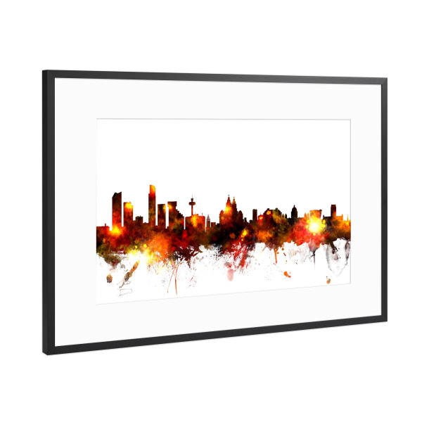 Poster mit Rahmen Schwarz (Metallic) "Liverpool England Skyline 7" artboxONE - Städte,Reise
