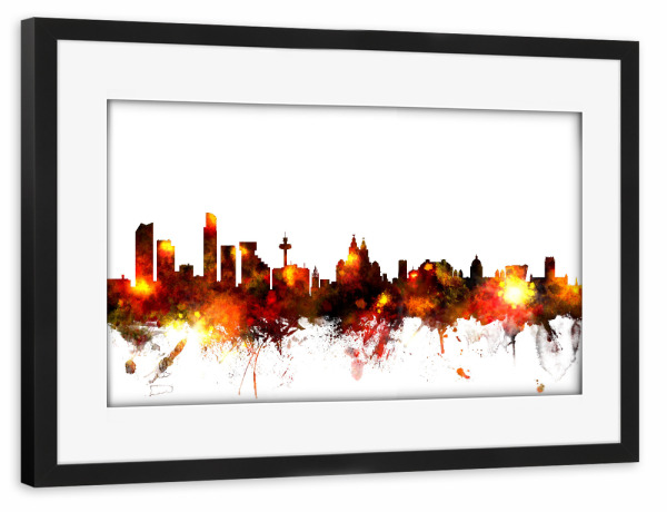 Poster mit Rahmen schwarz "Liverpool England Skyline 7" artboxONE - Städte,Reise
