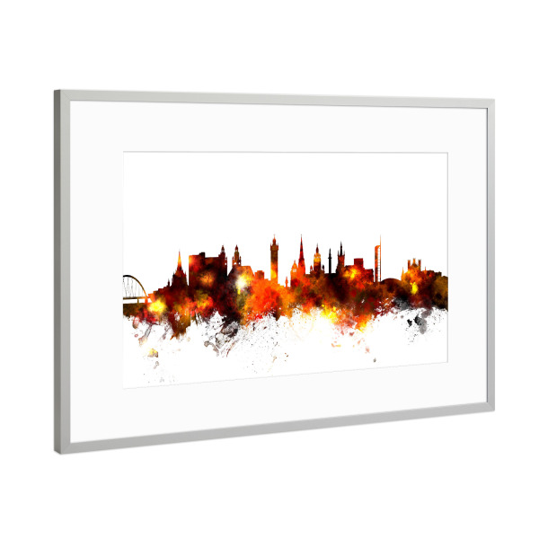 Poster mit Rahmen Silber "Glasgow Scotland Skyline 5" artboxONE - Städte,Reise