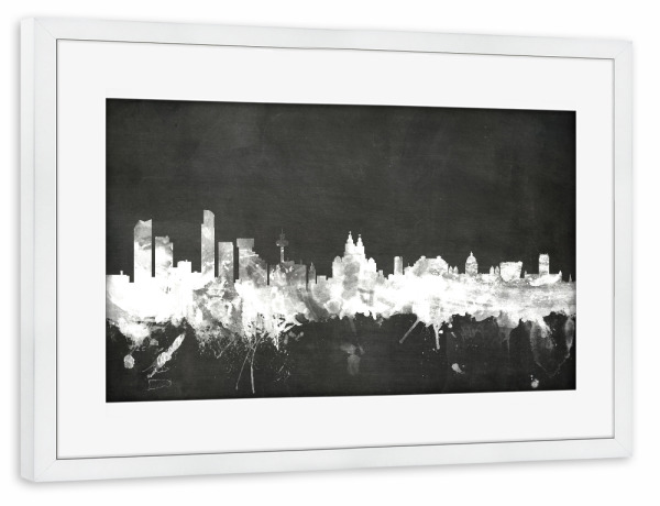 Poster mit Rahmen weiß "Liverpool England Skyline 6" artboxONE - Städte,Reise,Schwarzweiß