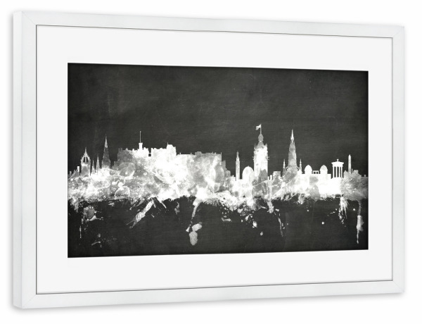 Poster mit Rahmen weiß "Edinburgh Scotland Skyline 6" artboxONE - Städte,Reise,Schwarzweiß