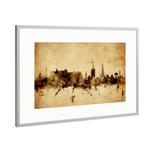 Poster mit Rahmen Silber "Edinburgh Scotland Skyline 5" artboxONE - Städte,Reise