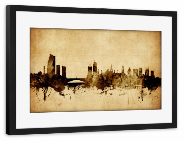 Poster mit Rahmen schwarz "Leeds England Skyline 2" artboxONE - Städte,Reise