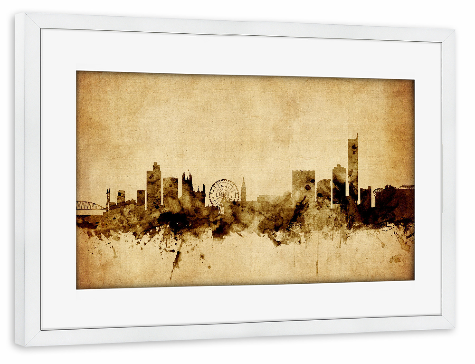 Poster mit Rahmen weiß "Manchester England Skyline 5" artboxONE - Städte,Reise