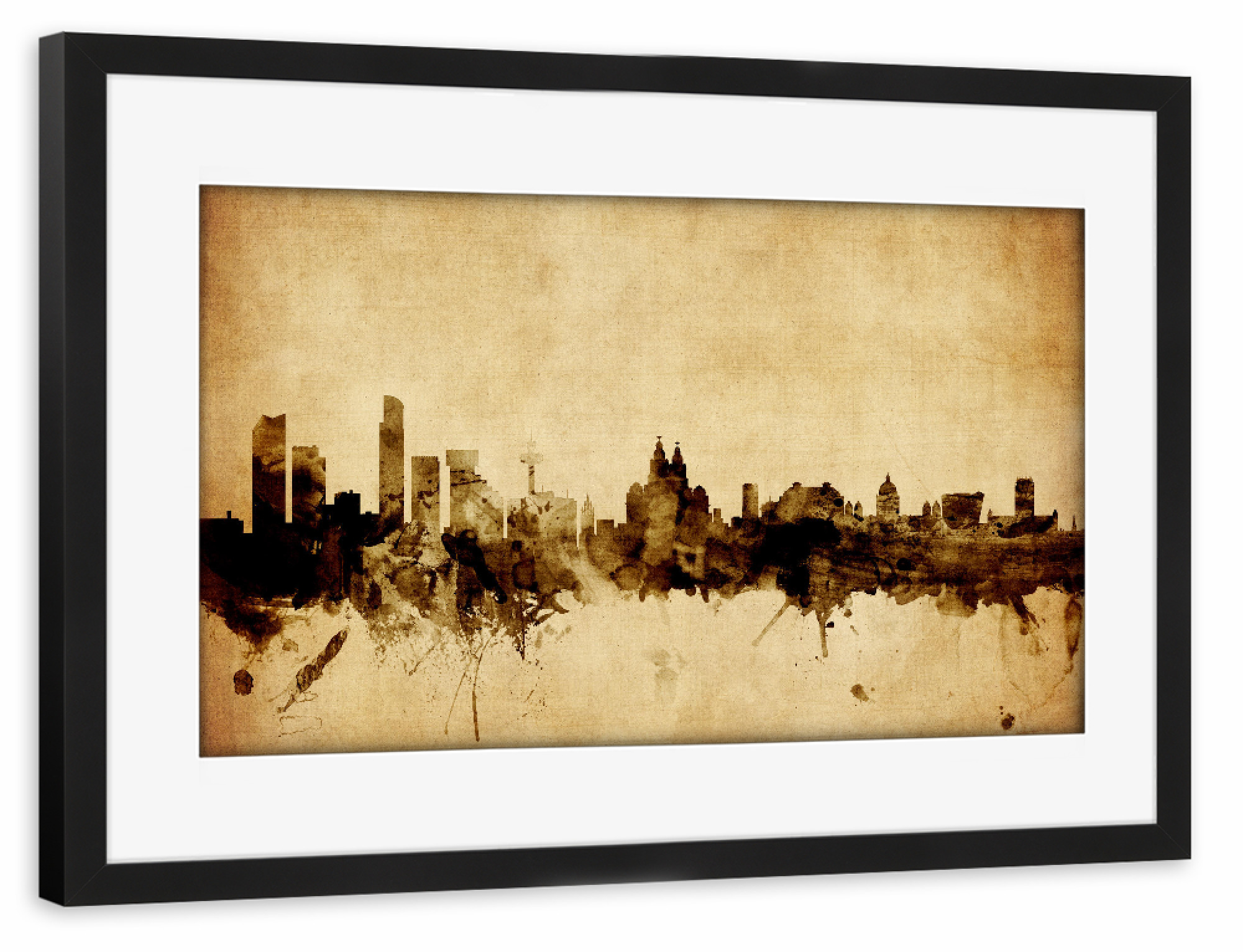 Poster mit Rahmen schwarz "Liverpool England Skyline 5" artboxONE - Städte,Reise