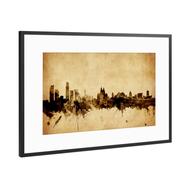 Poster mit Rahmen Schwarz (Metallic) "Liverpool England Skyline 5" artboxONE - Städte,Reise