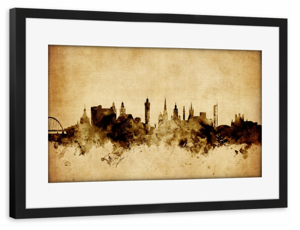 Poster mit Rahmen schwarz "Glasgow Scotland Skyline 4" artboxONE - Städte,Reise