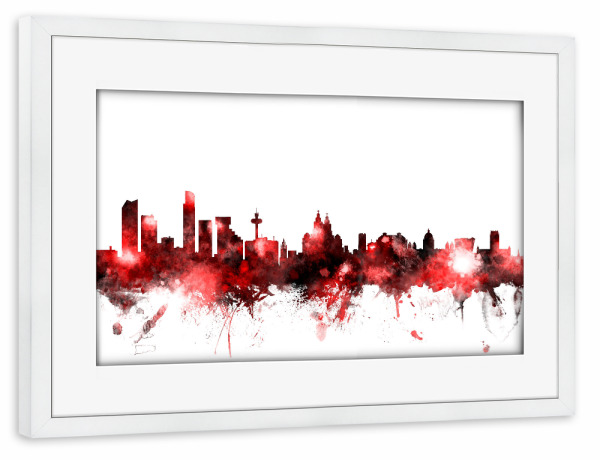 Poster mit Rahmen weiß "Liverpool England Skyline 4" artboxONE - Städte,Reise