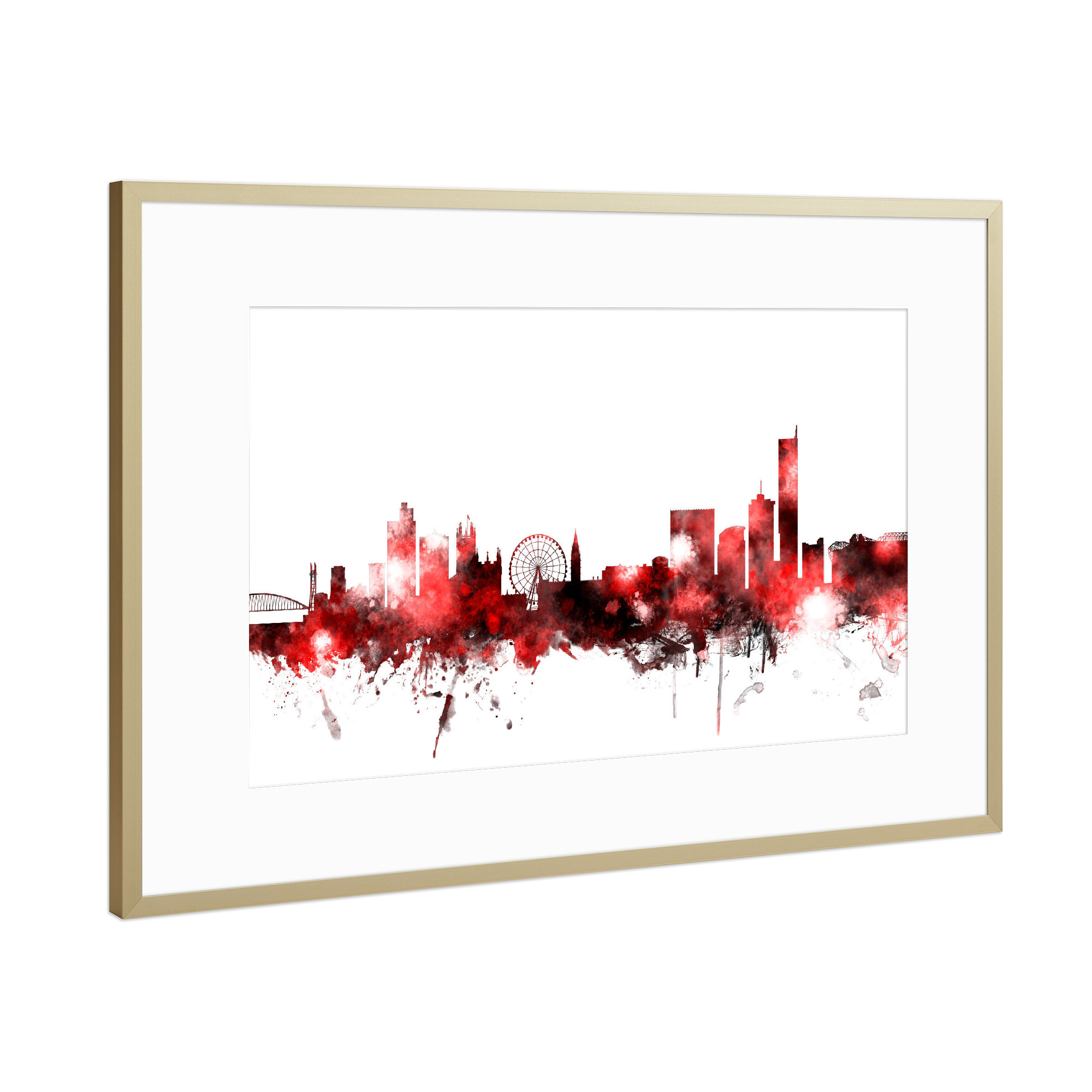 Poster mit Rahmen Gold "Manchester England Skyline 4" artboxONE - Städte,Reise