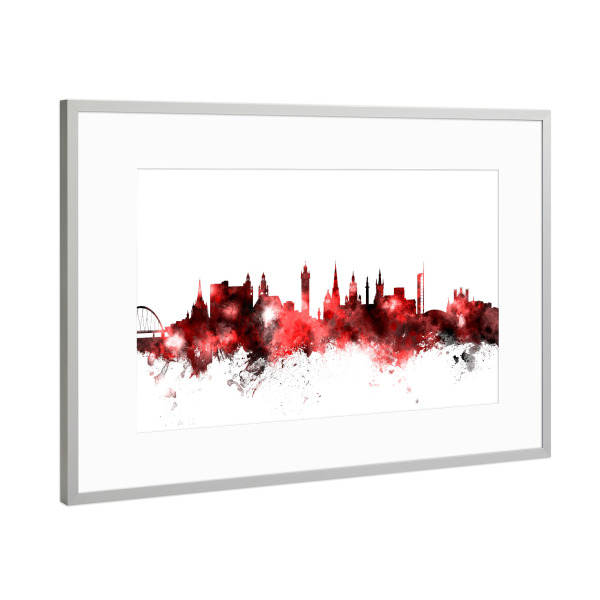 Poster mit Rahmen Silber "Glasgow Scotland Skyline" artboxONE - Städte,Reise