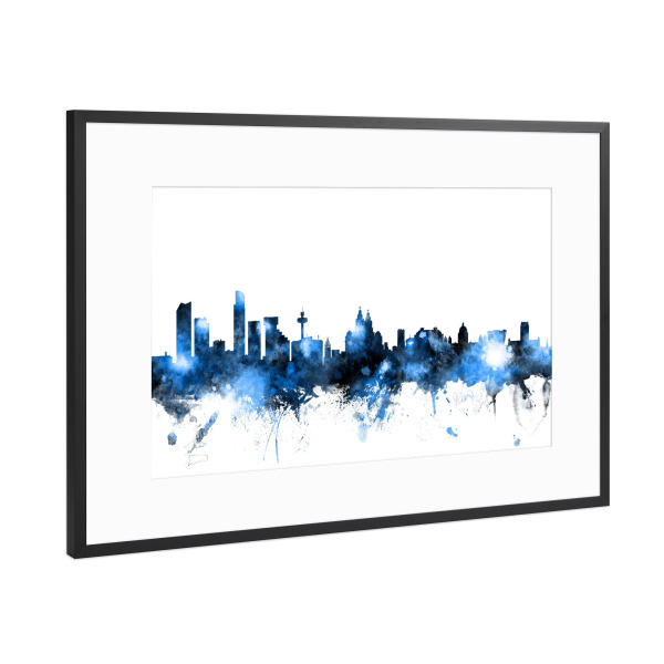 Poster mit Rahmen Schwarz (Metallic) "Liverpool England Skyline" artboxONE - Städte,Reise