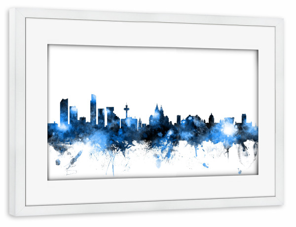 Poster mit Rahmen weiß "Liverpool England Skyline" artboxONE - Städte,Reise