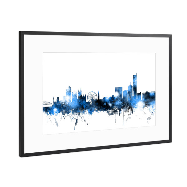 Poster mit Rahmen Schwarz (Metallic) "Manchester England Skyline 3" artboxONE - Städte,Reise