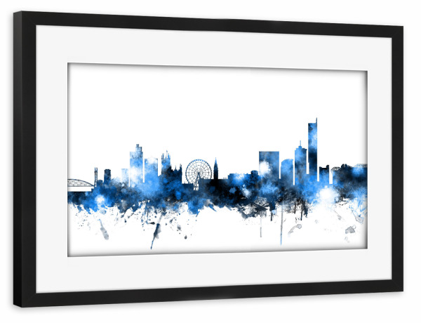 Poster mit Rahmen schwarz "Manchester England Skyline 3" artboxONE - Städte,Reise