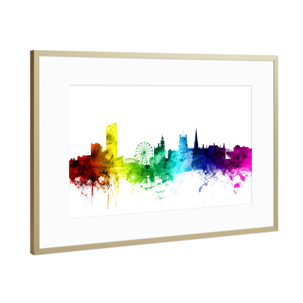 Poster mit Rahmen Gold "Sheffield England Skyline 2" artboxONE - Städte,Reise