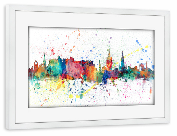 Poster mit Rahmen weiß "Edinburgh Scotland Skyline" artboxONE - Städte,Reise